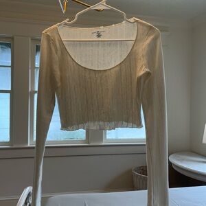 White Long Sleeve Brandy Melville Crop Top